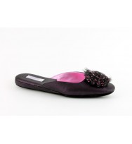 women's slippers POLKA DOT FLOWER purple night vintage leather